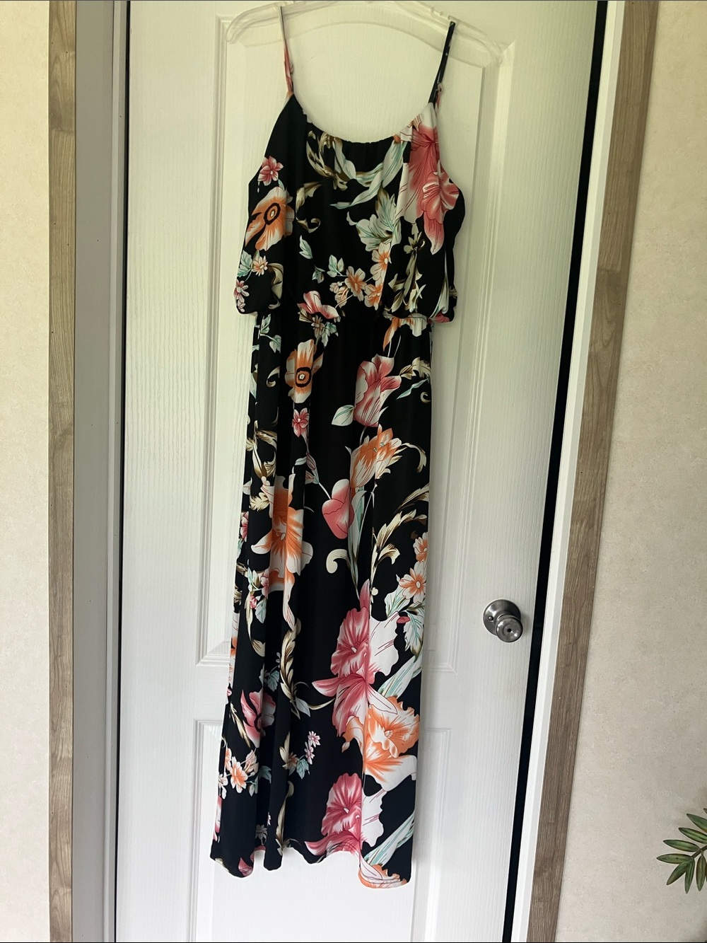 Magic Black Maxi Dress with Pink & Orange Floral Print